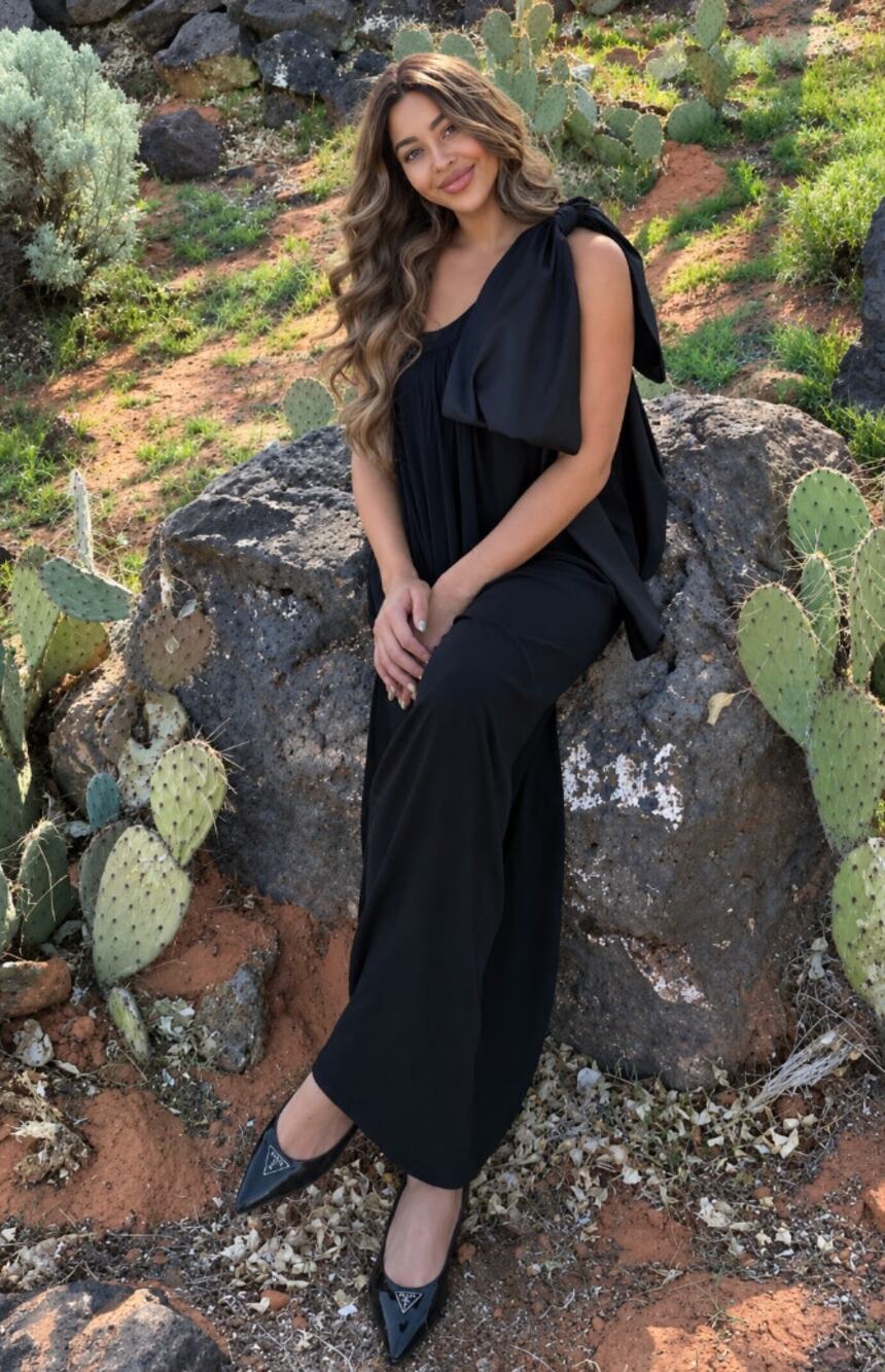 SLEEPER Venus Bow Maxi Dress in Black Size XS